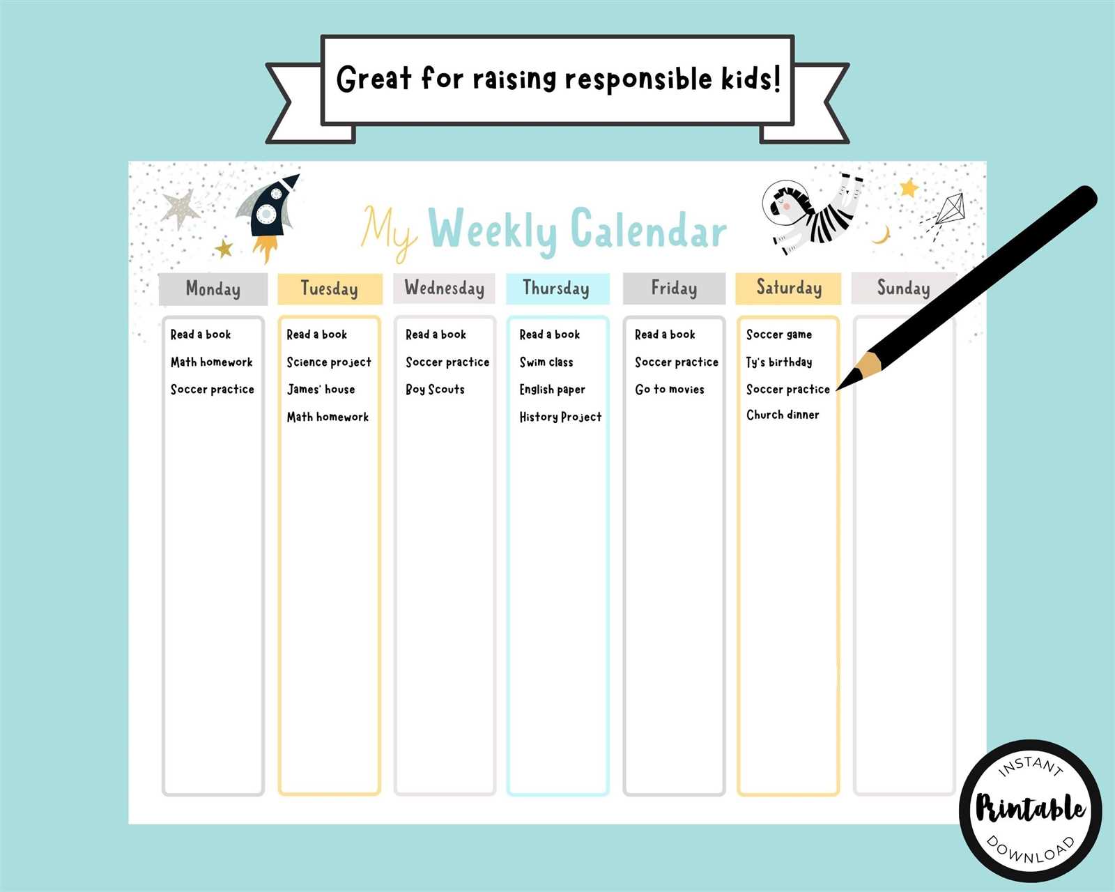 printable weekly calendar template free