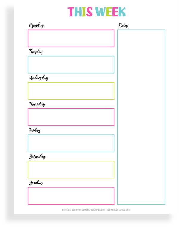 printable weekly calendar template free