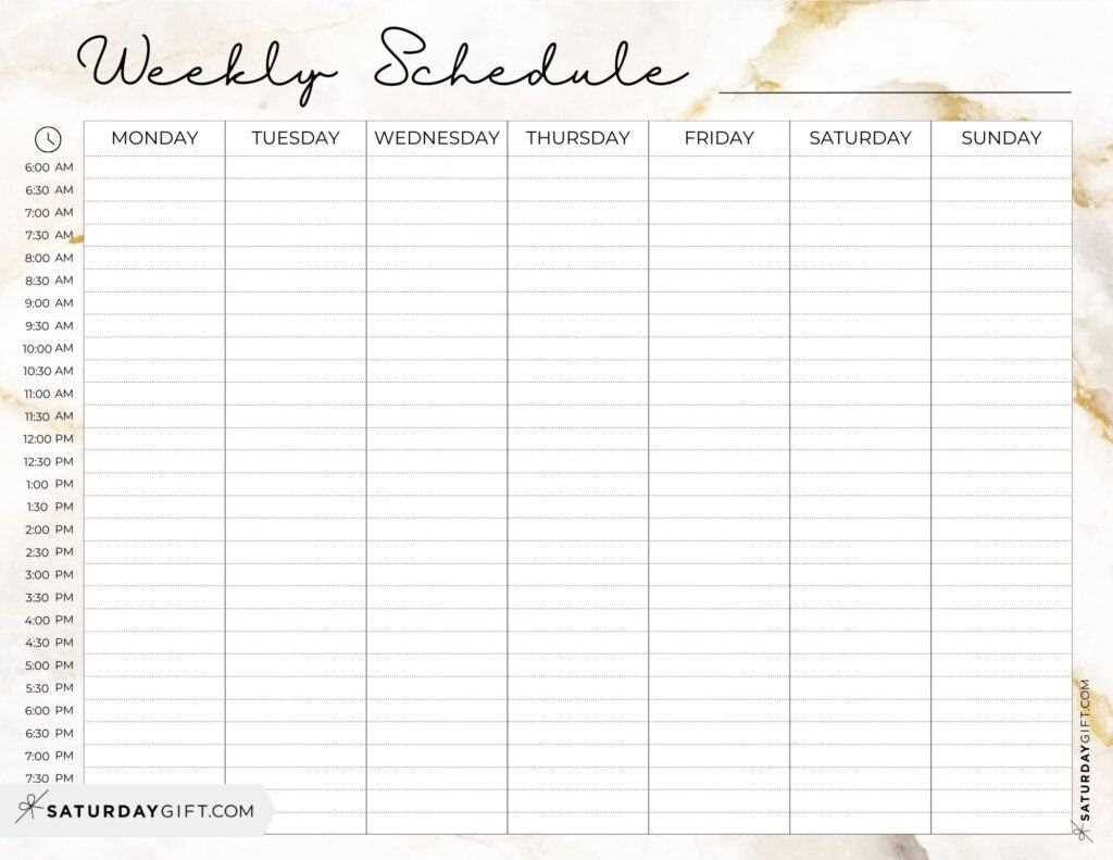 printable weekly calendar template free