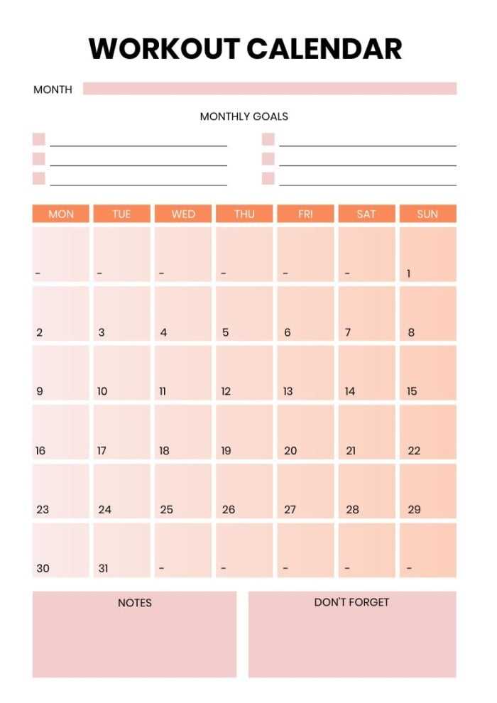 printable workout calendar template