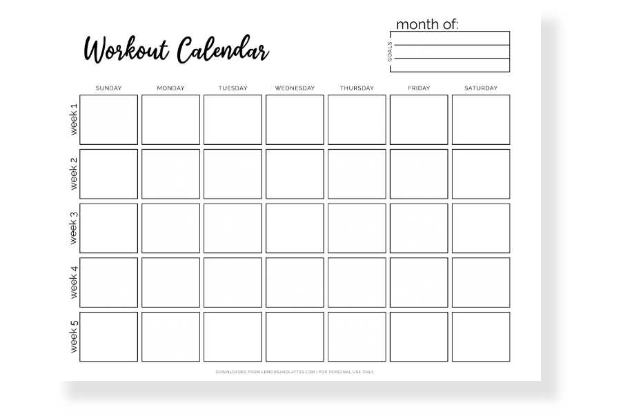 printable workout calendar template