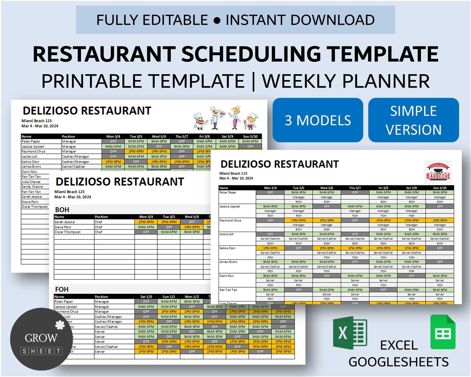 restaurant calendar template