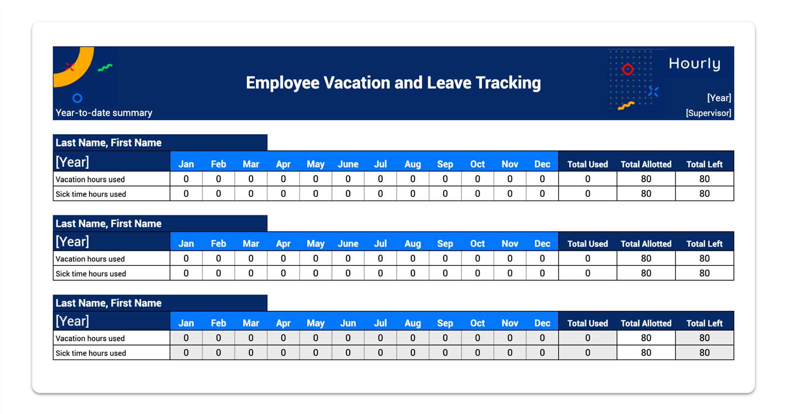 employee pto calendar template