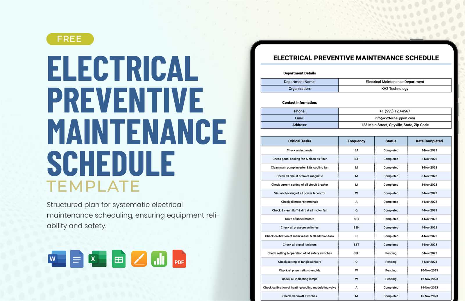 preventive maintenance calendar template