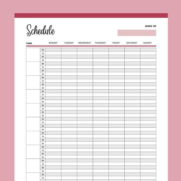 15 minute increment calendar template