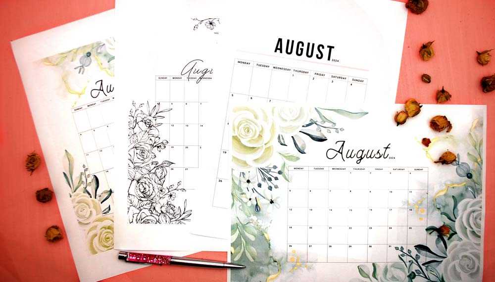 month of august calendar template