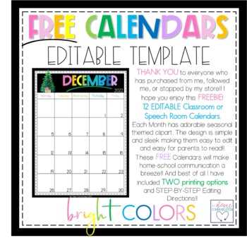 easy editable calendar template