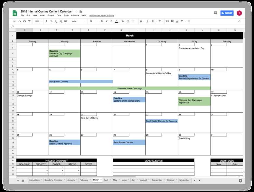 marcom calendar template