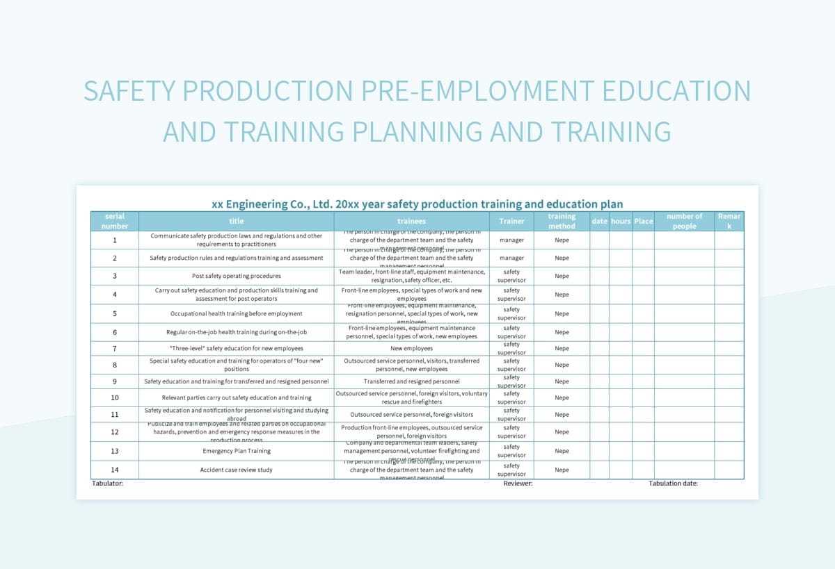 safety training calendar template