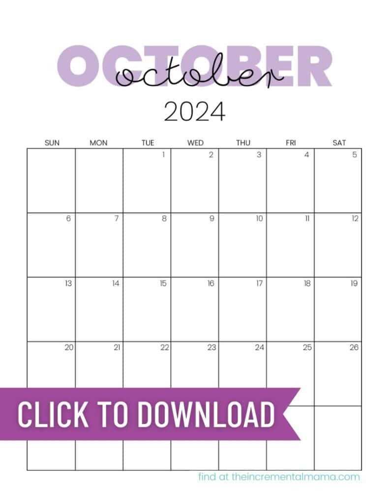 monthly calendar template october