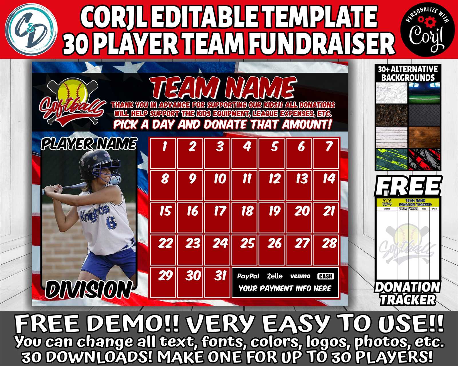 calendar fundraiser template baseball