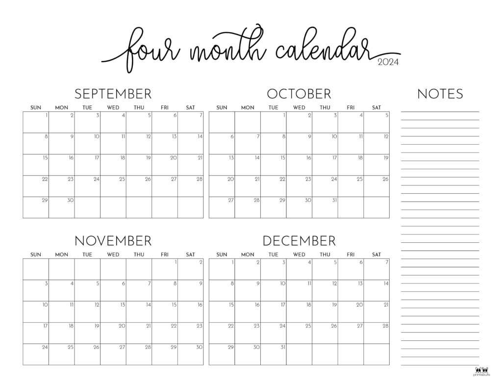 free four month calendar template