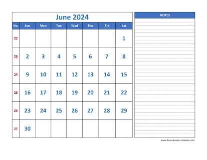 printable june calendar template