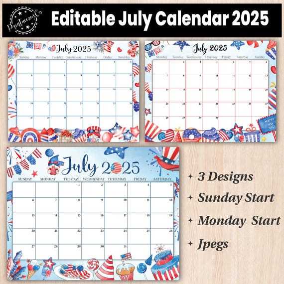 july 2025 calendar editable template