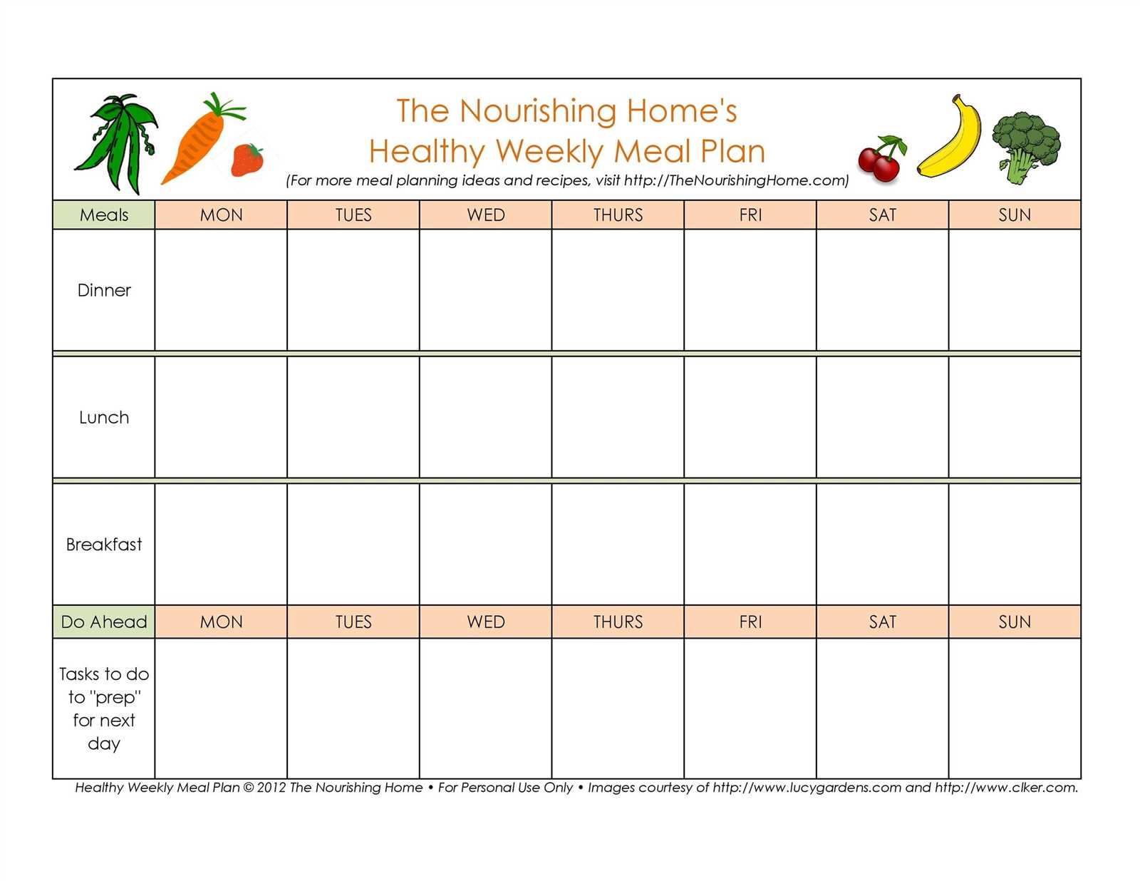 weekly diet calendar template