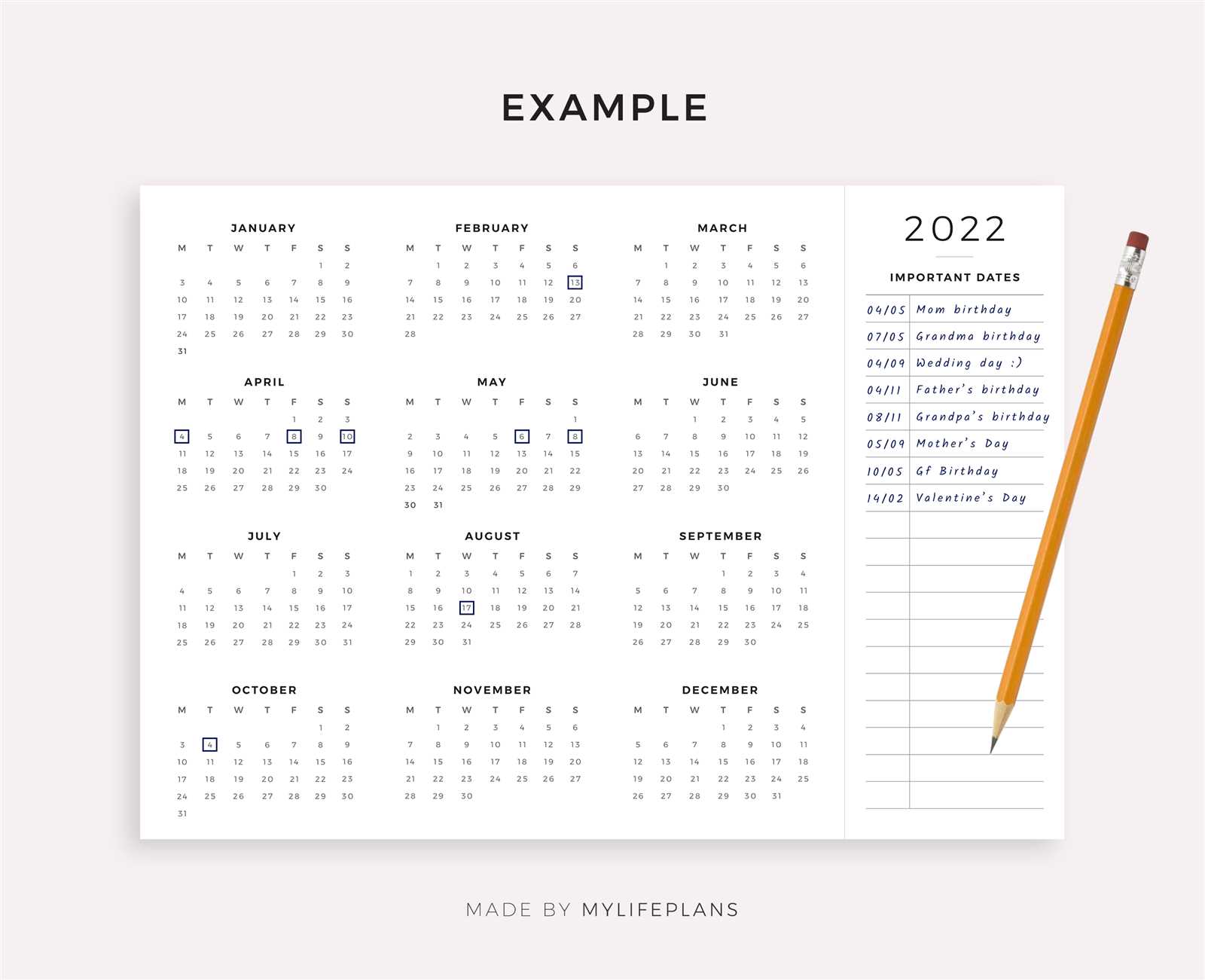 yearly calendar on one page template