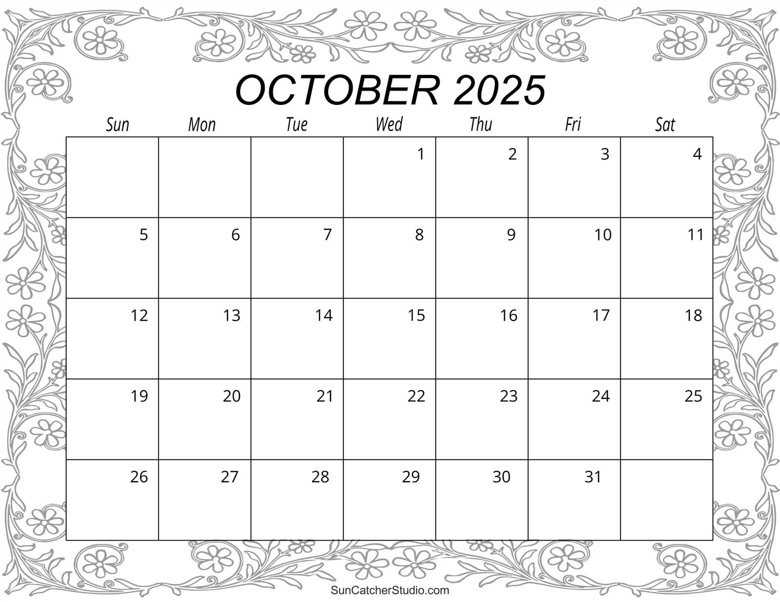 monthly calendar template october 2025