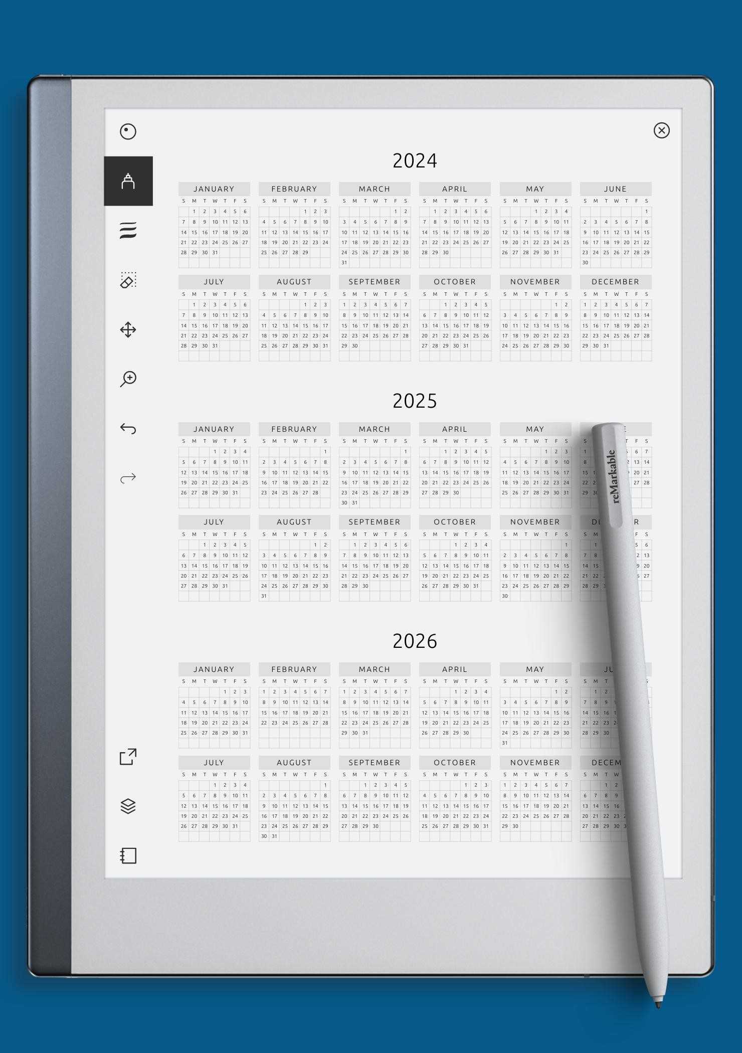 three year calendar template