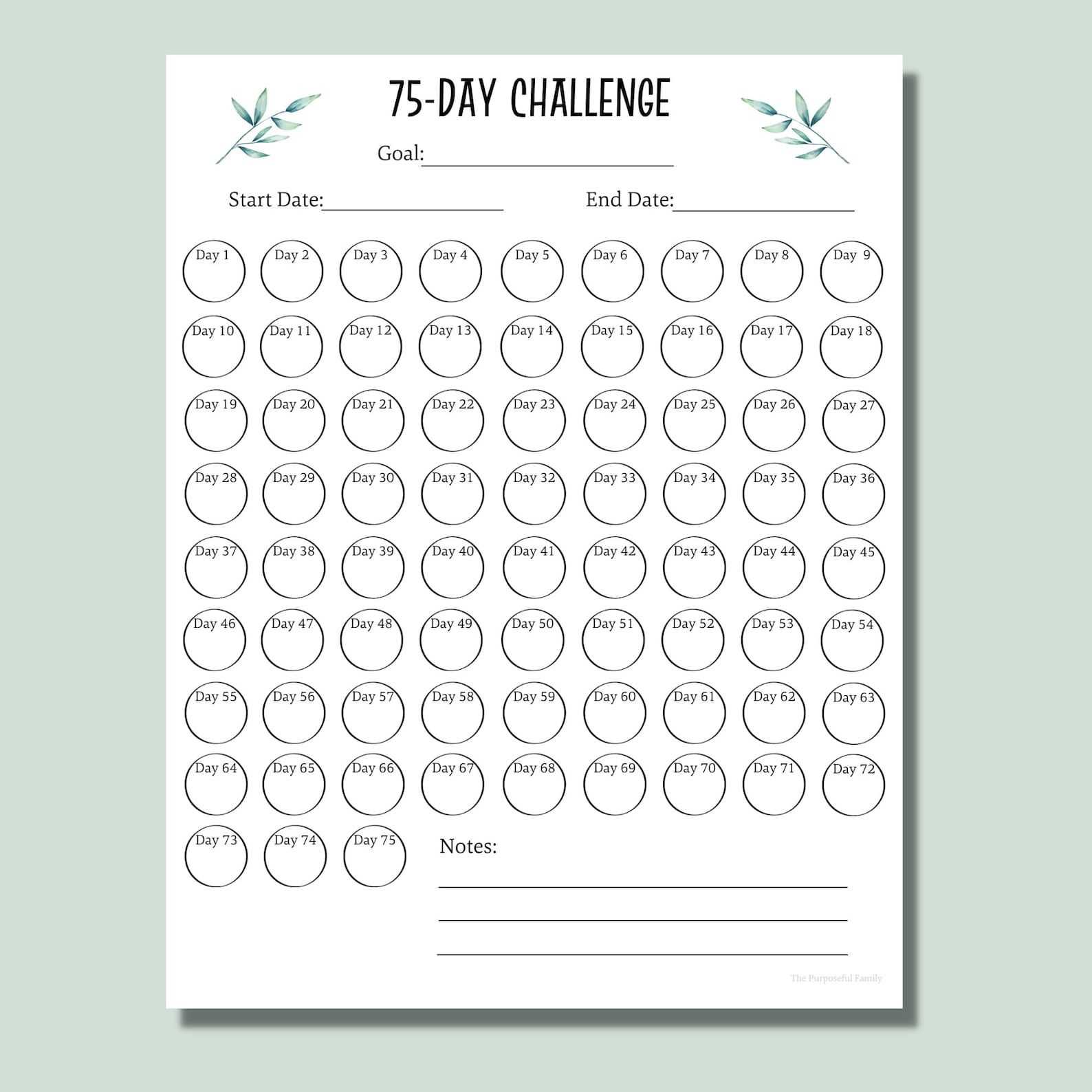 75 day calendar template