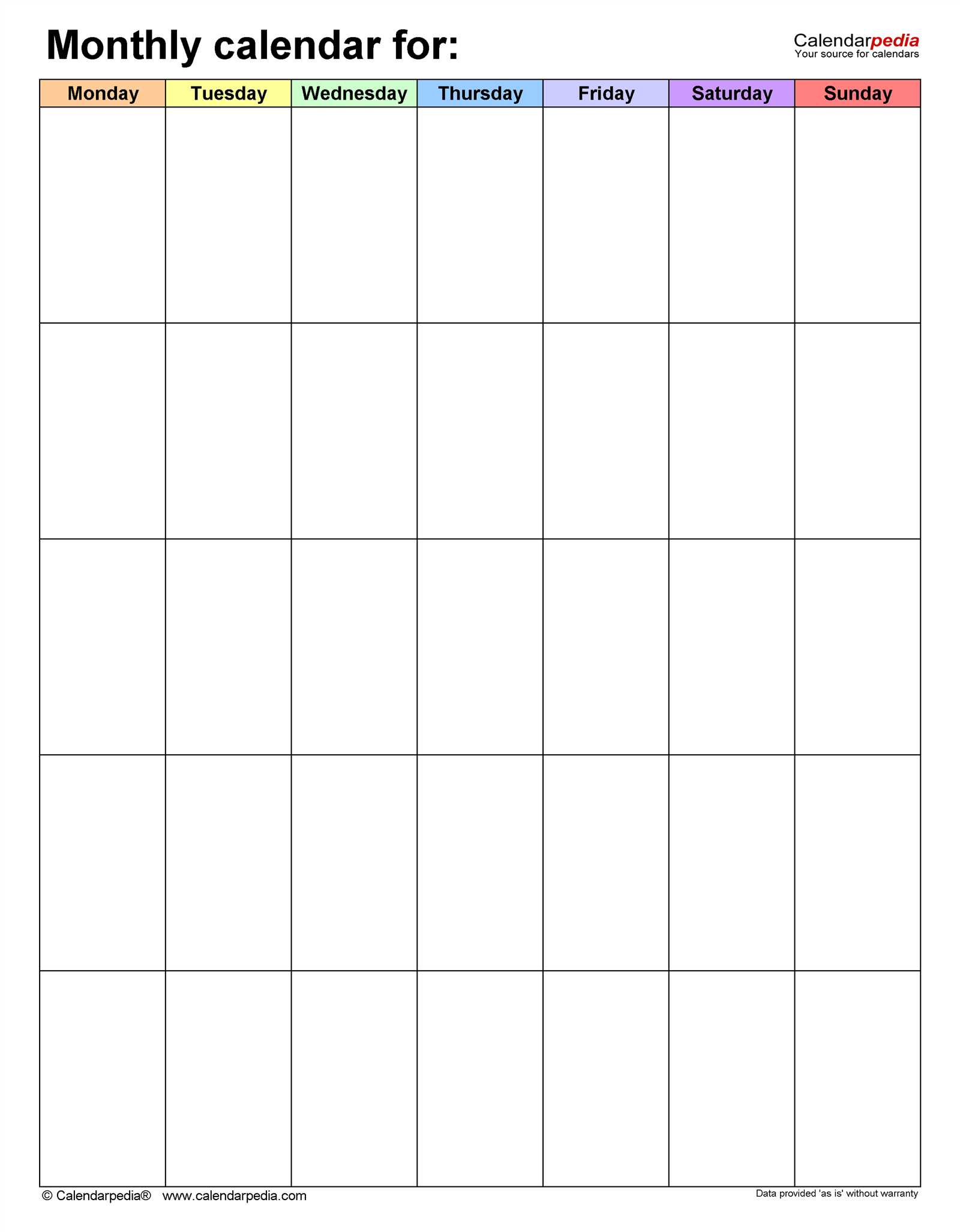 empty month calendar template