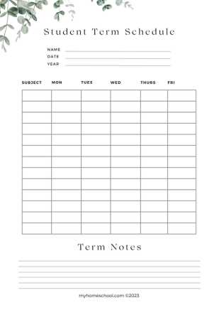 homeschool calendar template