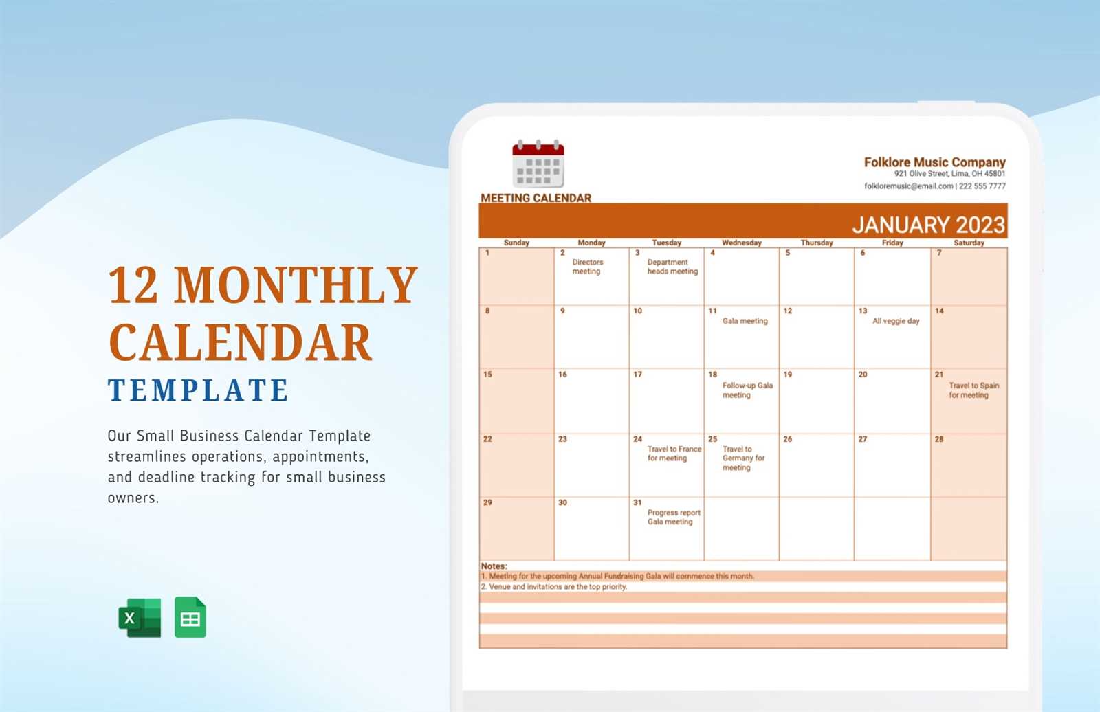 monthly business calendar template