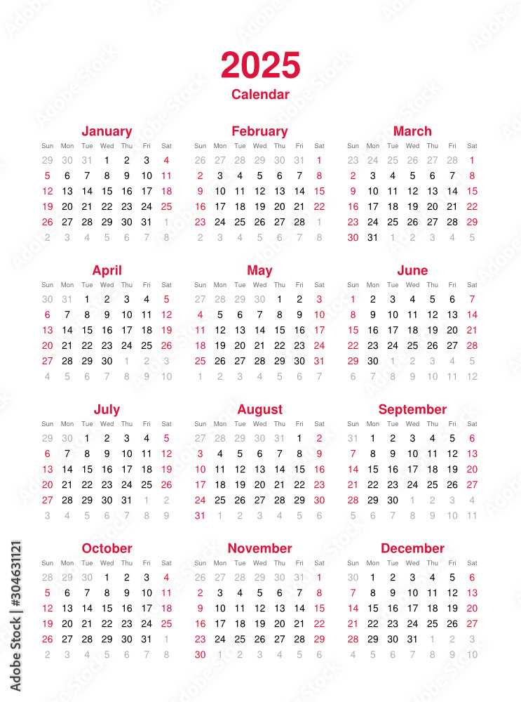 2025 12 month calendar template