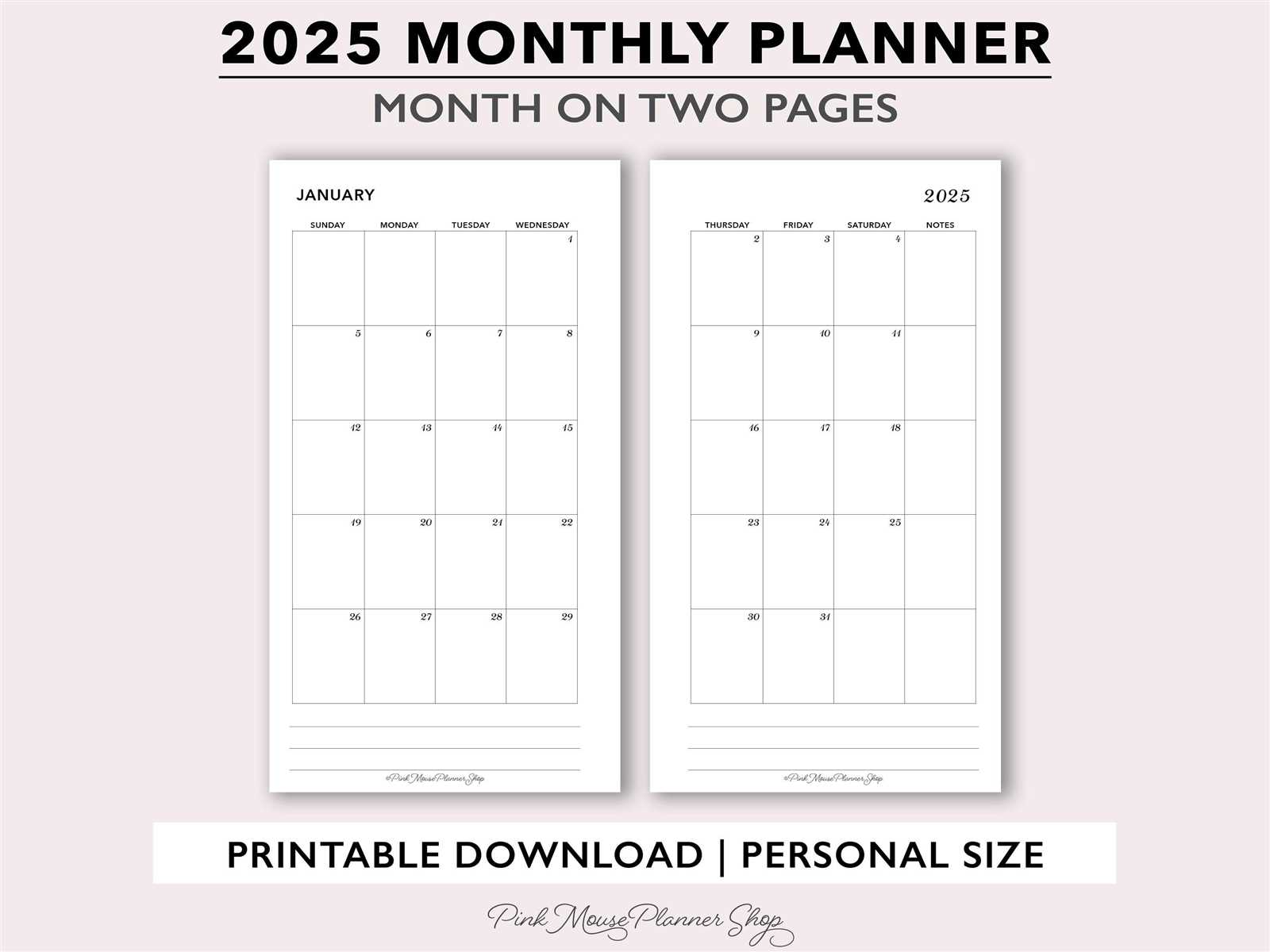 2 page monthly calendar template 2025