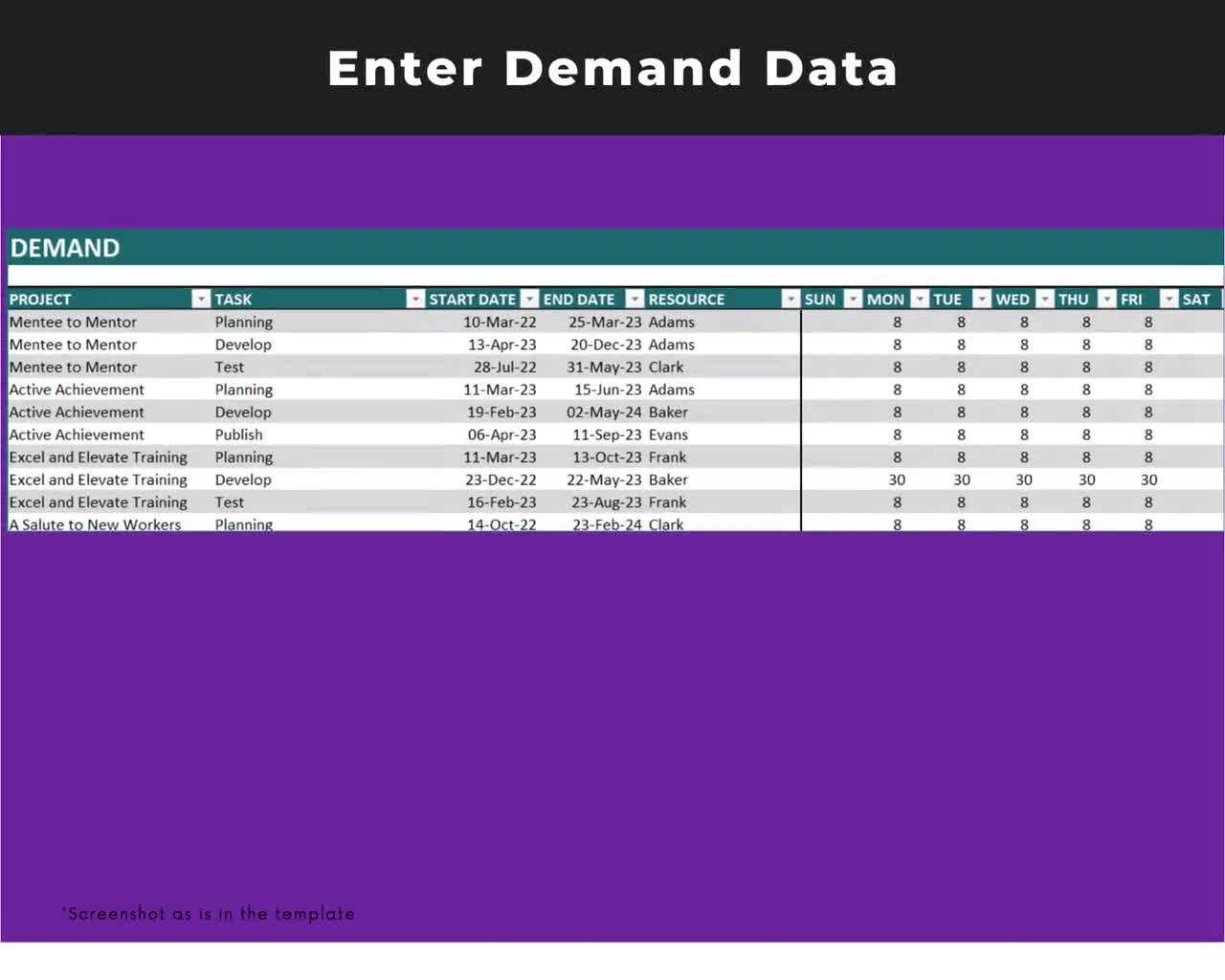 resource calendar pmp template