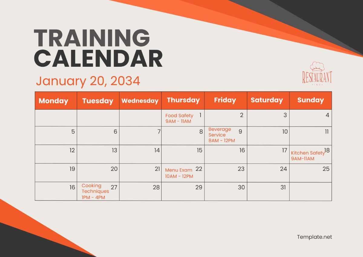 restaurant event calendar template