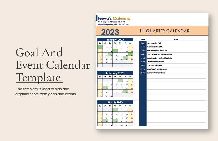 restaurant event calendar template
