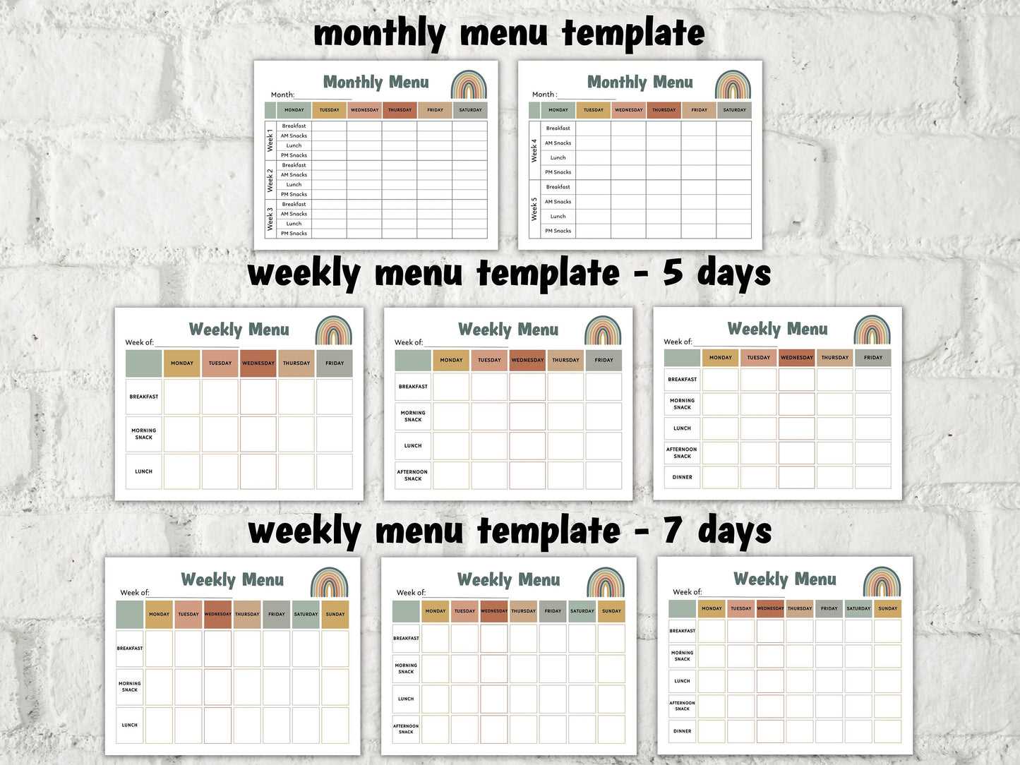 monthly menu calendar template