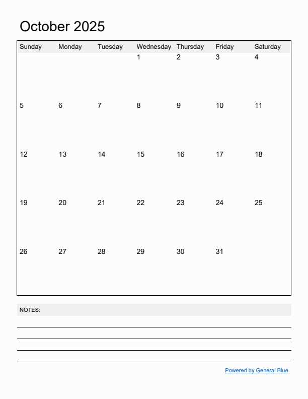 free monthly calendar template october 2026