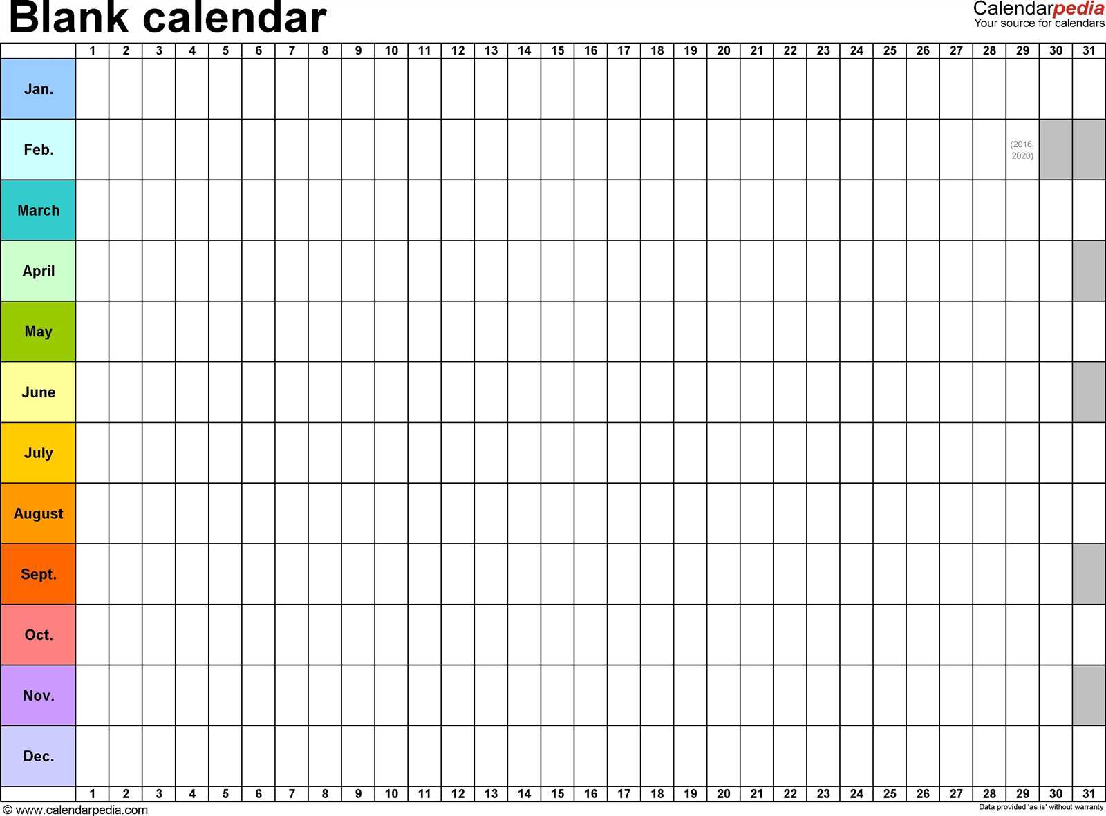 31 day month calendar template