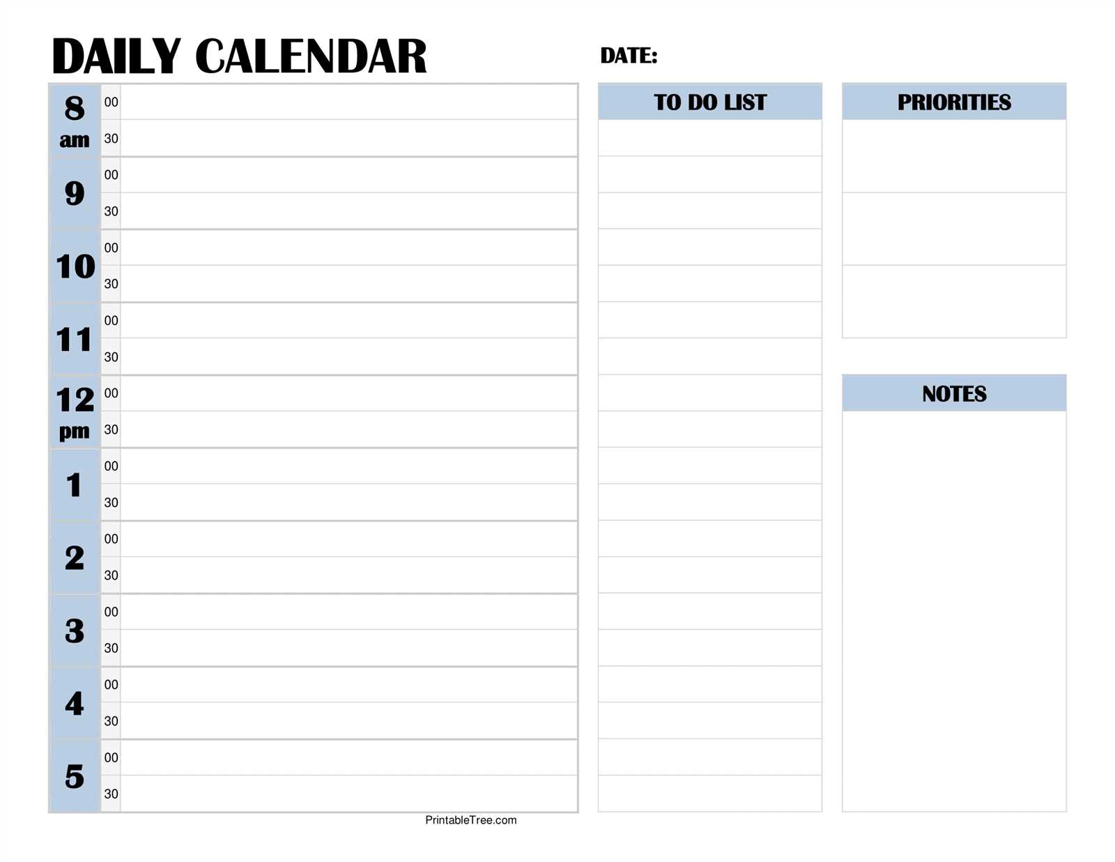 printable daily calendar template