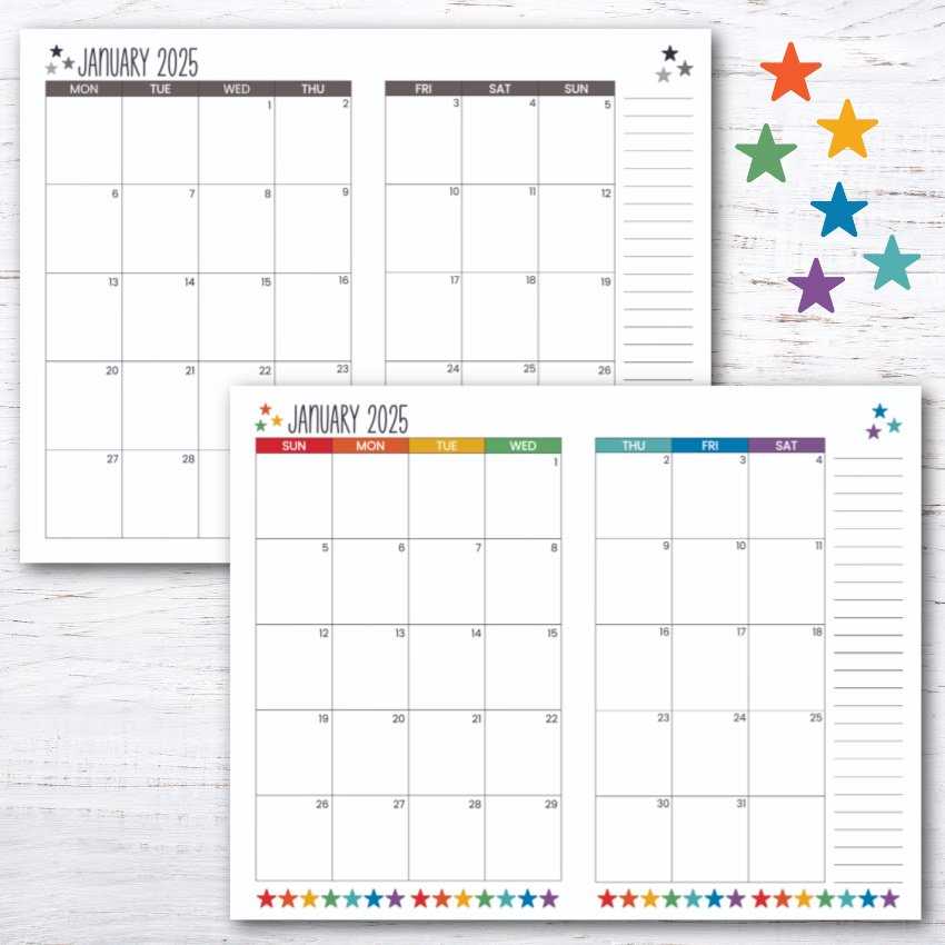 5x7 calendar template free 2025