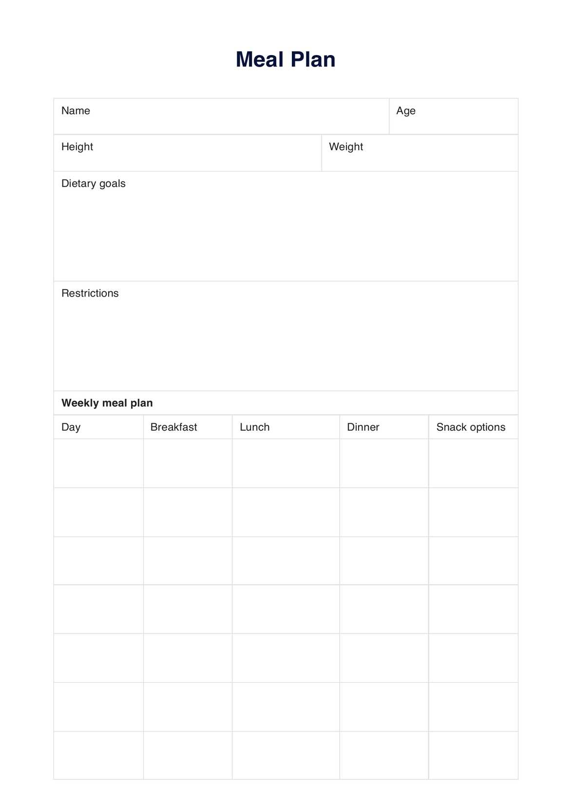 free meal calendar template