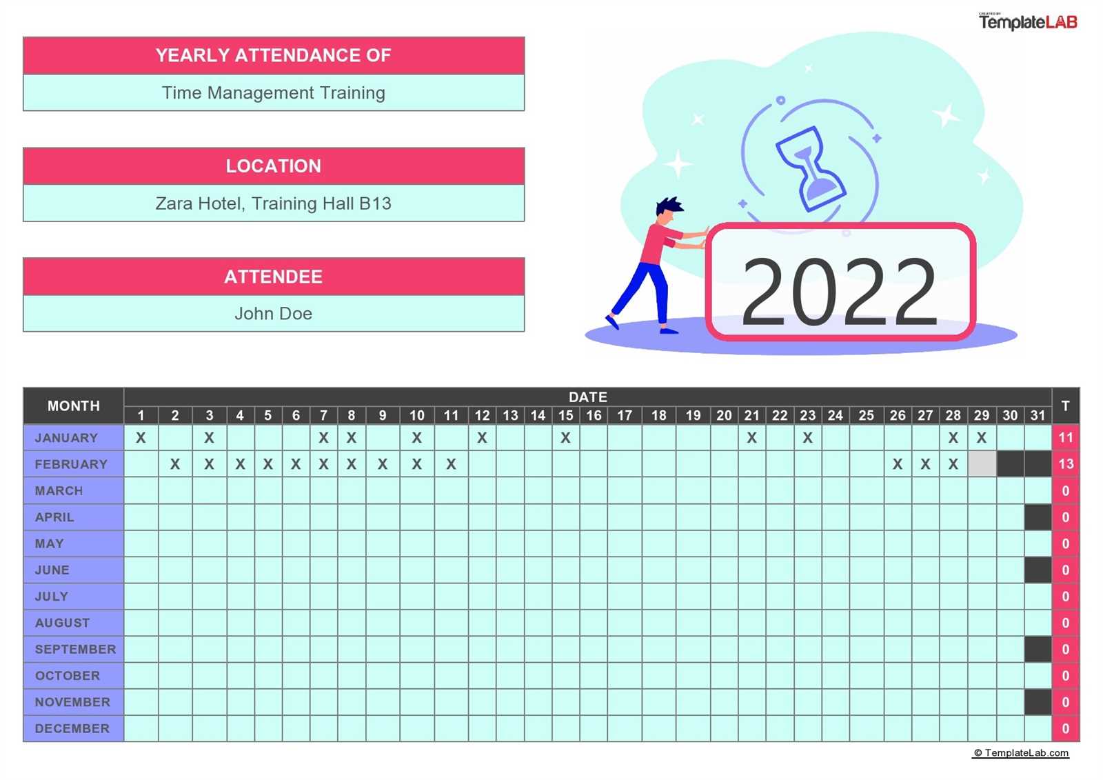 monthly attendance calendar template