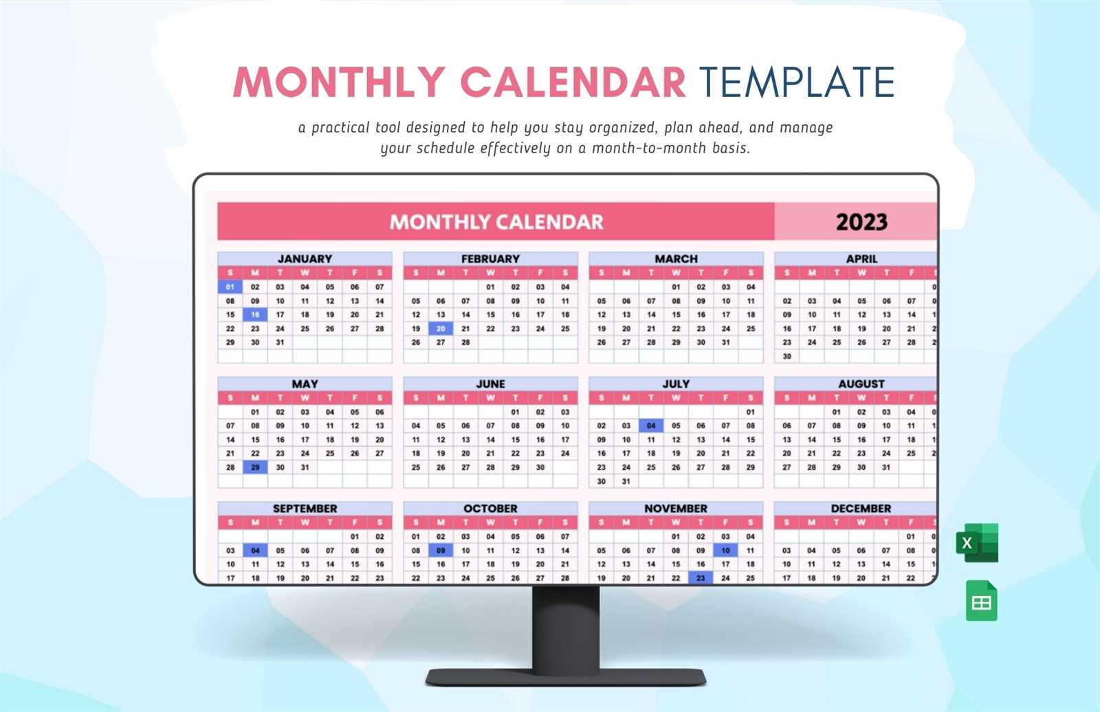 monthly calendar template free download