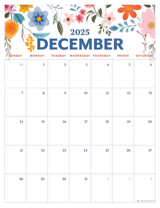 december 2025 calendar template printable