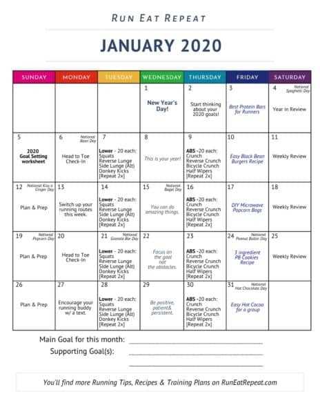 running training calendar template