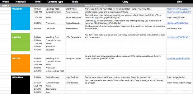 sample social media calendar template