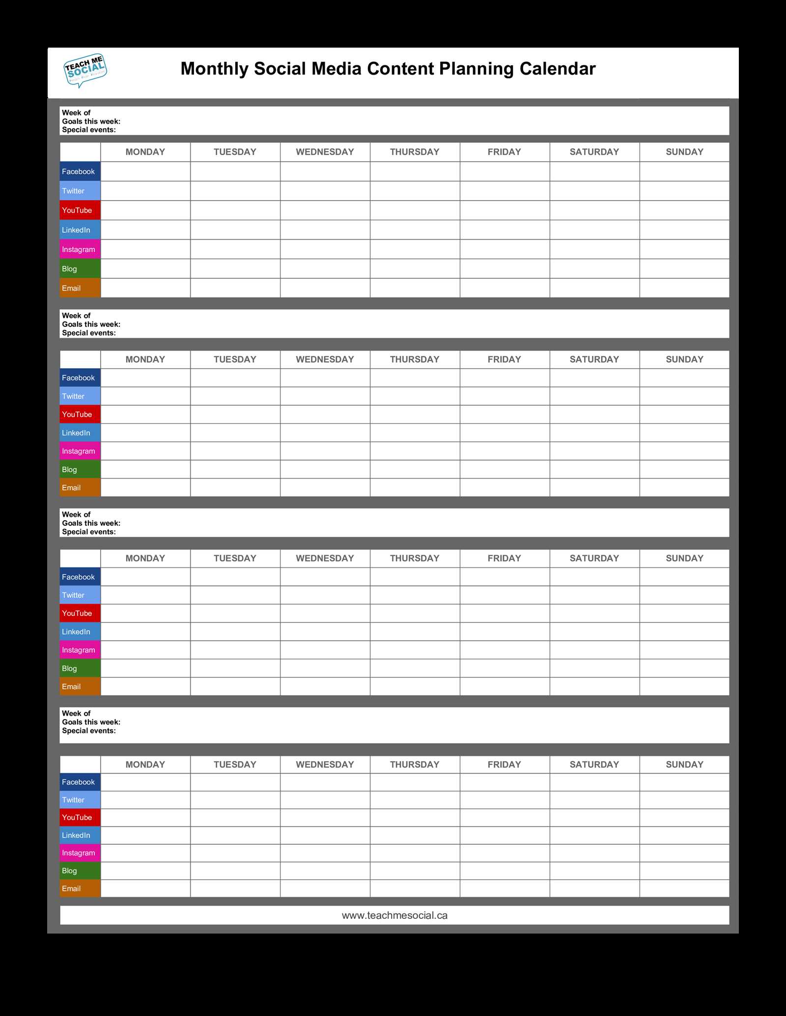 sample social media calendar template