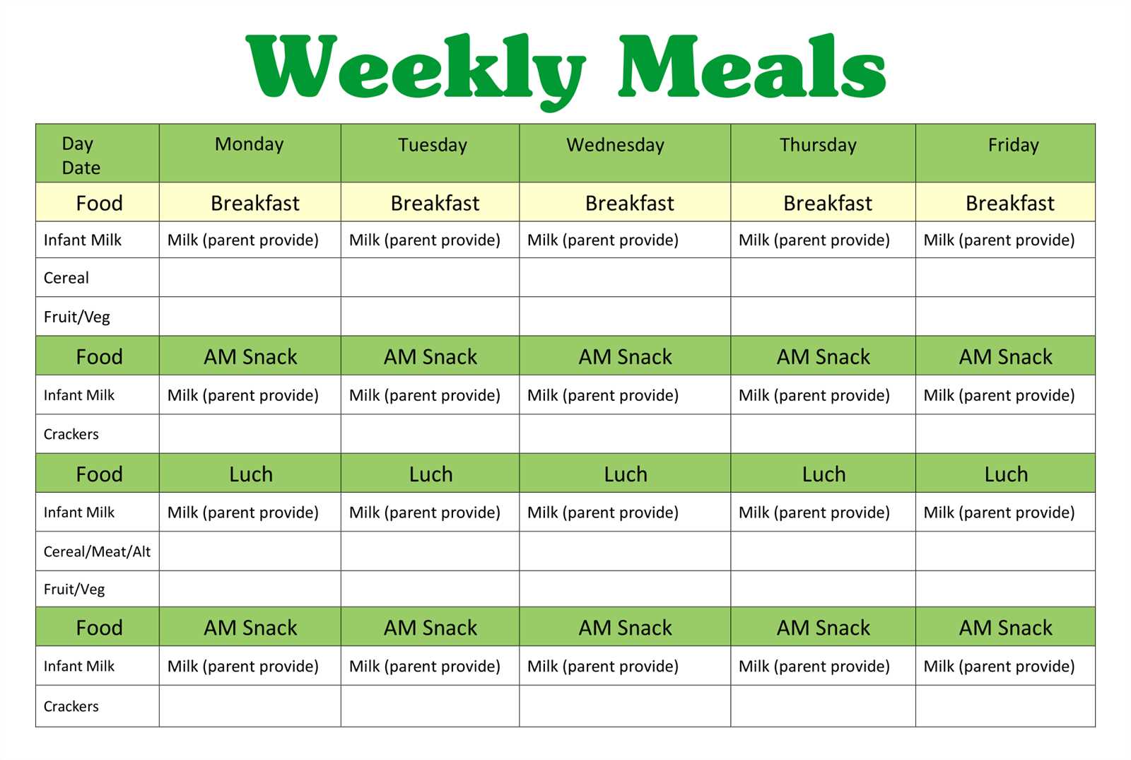 school lunch calendar template