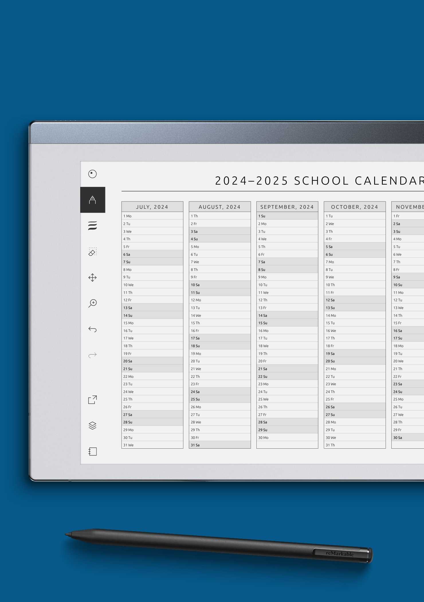 school year calendar template