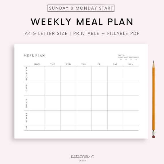 weekly diet calendar template