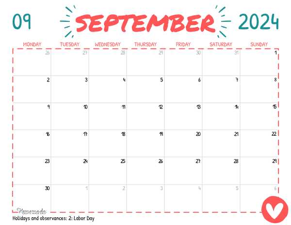 september calender template