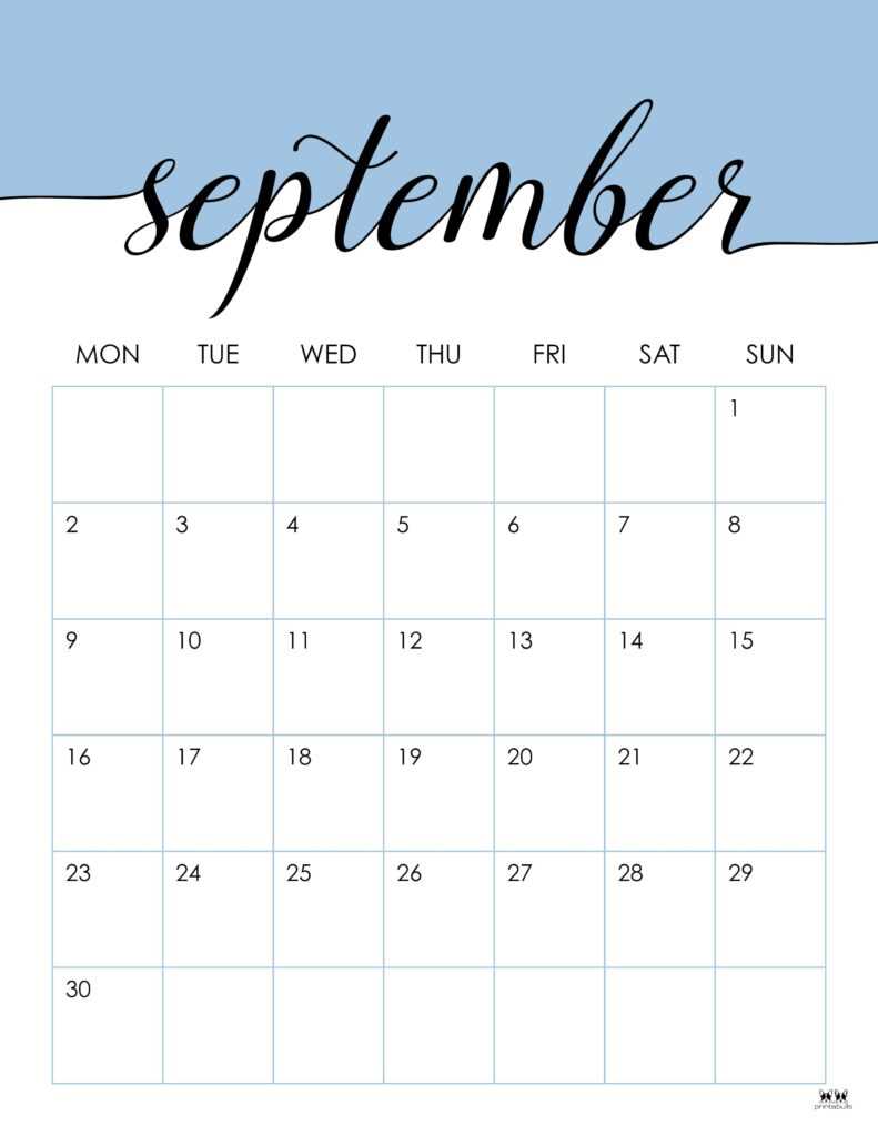 september monthly calendar template