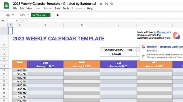 sheets template calendar