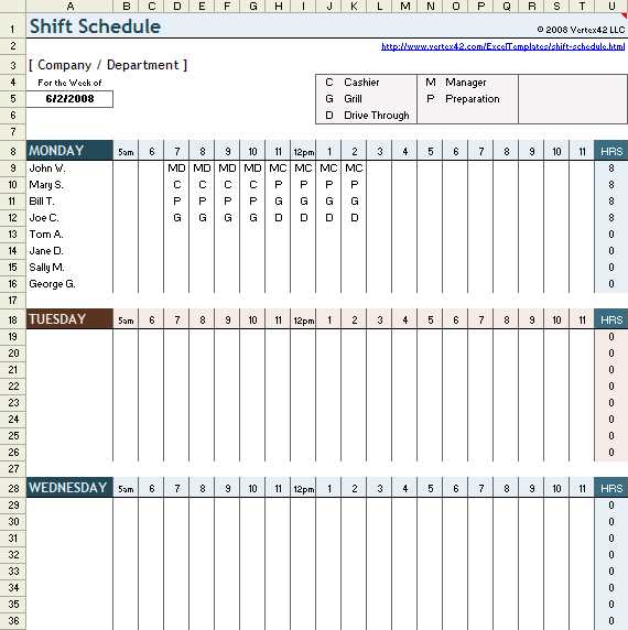 shift schedule calendar template